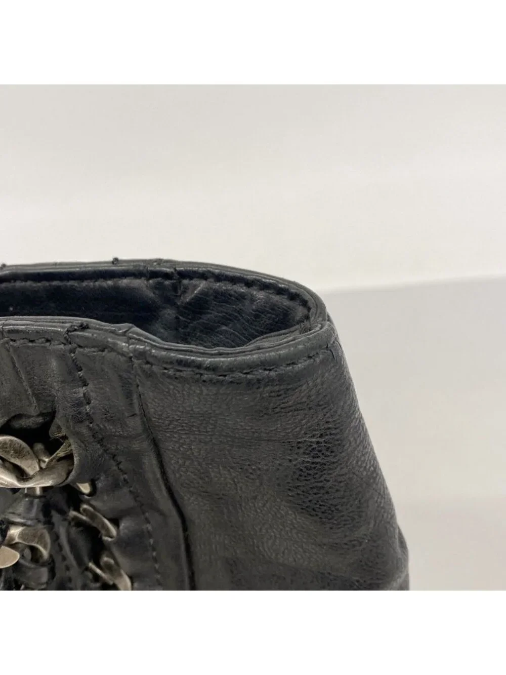 Chanel Chain Tote Leather Black Silver